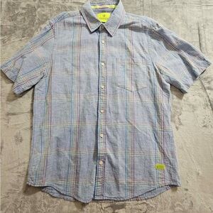 Scotch and Soda Beach Please Linen Blend Blue Striped Button Up Shirt Size Large